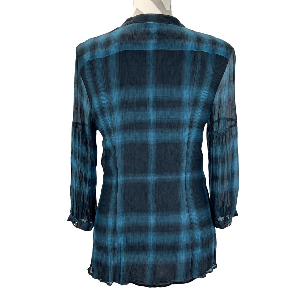 Burberry Plaid Georgette 100% Silk Blouse Shirt Tie Neck Button‎ Front  Women L - Picture 3 of 11